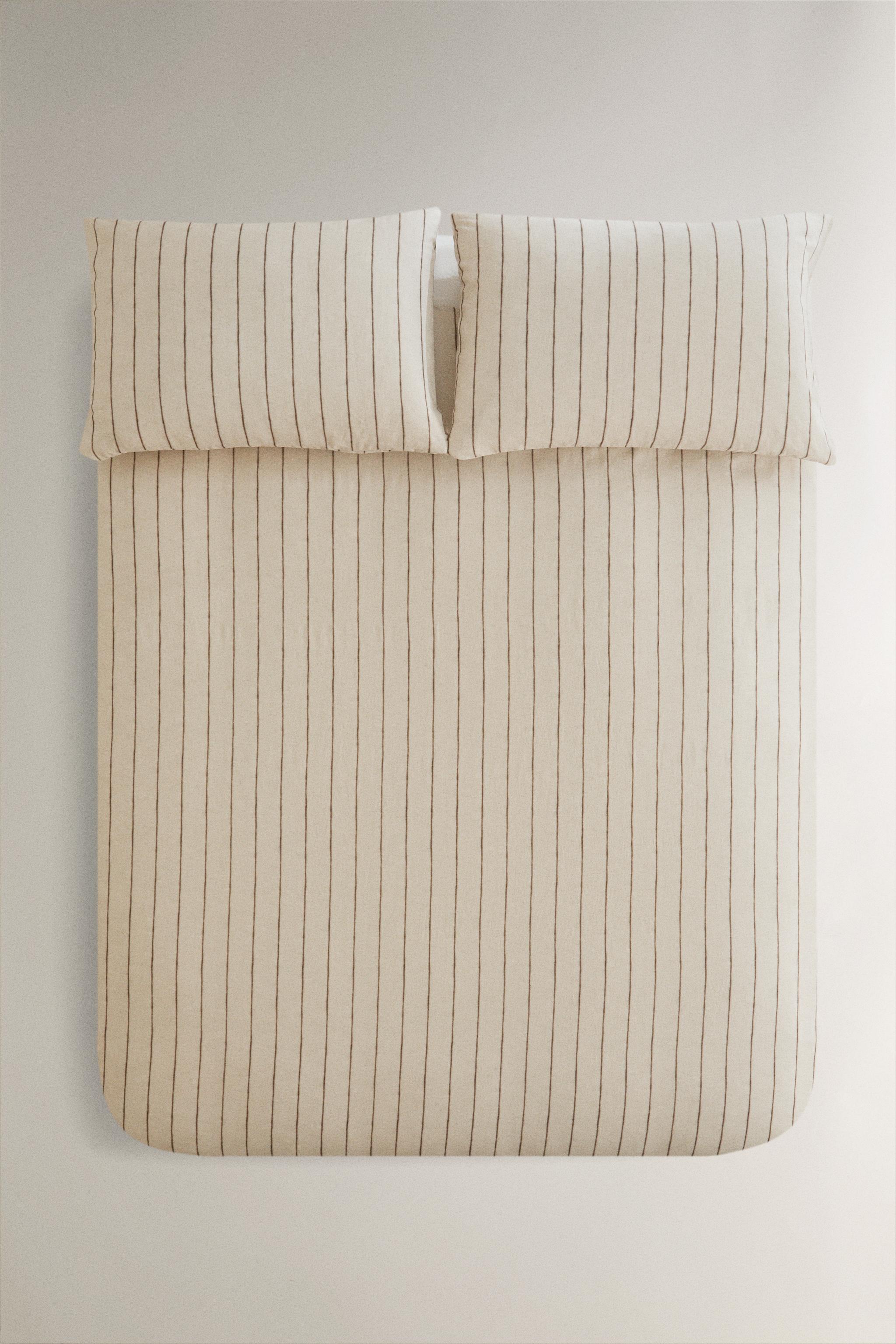 STRIPED COTTON AND LINEN DUVET COVER